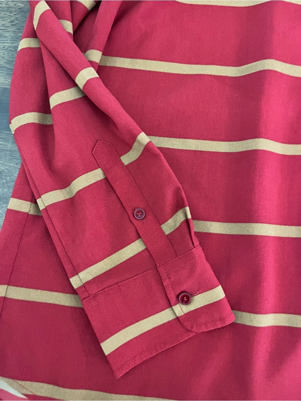 Talbots Red and Yellow Striped Pullover Blouse Split Neckline Lightweight Small - Picture 3 of 7